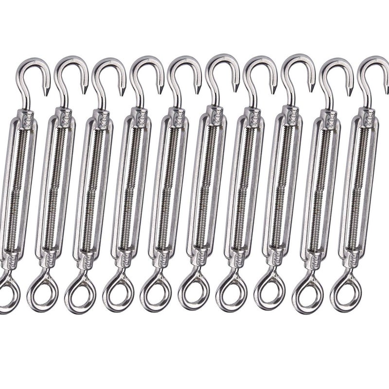 LISHINE 10 Pack M6 Turnbuckle Hook and Eye Stainless Steel Turnbuckle Wire Rope Tension Adjustable, Heavy Duty Turnbuckle Tension Hook for Wire Cable, Clothesline - Image 1